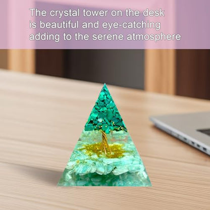 Tree of Life Orgone Pyramid,Natural Tianhe Stone&Malachite Orgonite Healing Crystals Pyramid,Crystal Stone Positive Reiki Energy Generator Collection Wealth Lucky Meditation Tool(6cm) - color: Green 2