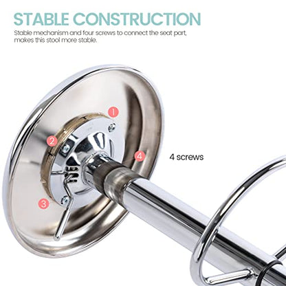 Adjustable Bar Stools Set of 2, Swivel Round Metal Airlift Barstools, Backless Counter Height Bar Chairs for Kitchen Dining Room Pub Cafe (Chrome) - color: Chrome, size: 2 pcs
