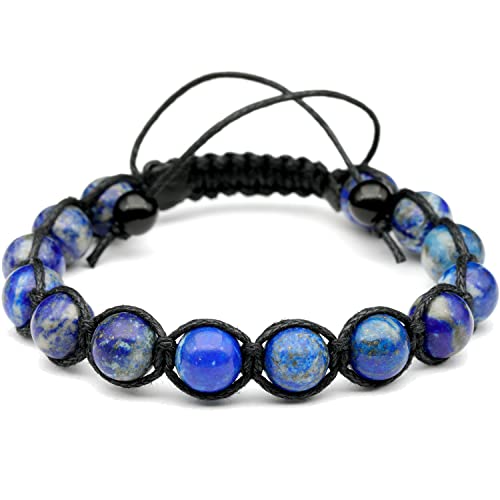 ElisaJewelryArt - Natural Black Onyx Beaded Bracelet Genuine Gemstone Strenght Crystal Macrame Bracelet Unisex Bracelet - color: Lapis Lazuli, size: MEN