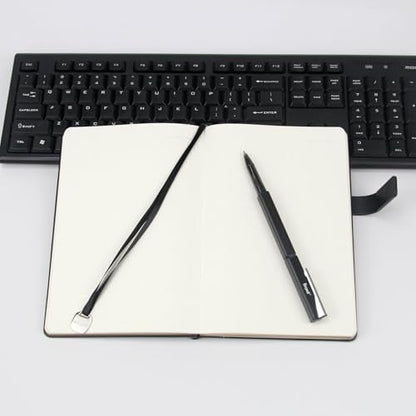 A5 Hard Cover Notebook with Pen Holder, Gold Edges & 180° Lay Flat - Large 5.7x8.4 Blank, Gift Box - Durable Journal for Office, Study, Travel - Writers, Students (Black) - color: Black, style: Hard surface-Blank