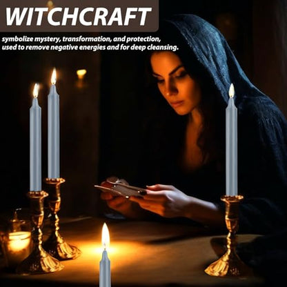 24 Pack Silver Spell Chime Candles – Premium Mini Unscented Taper Candles for Rituals, Prayer, Meditation, Altar, Spells – 4" Tall – Ideal for Witches & Spiritual Practices - color: Silver