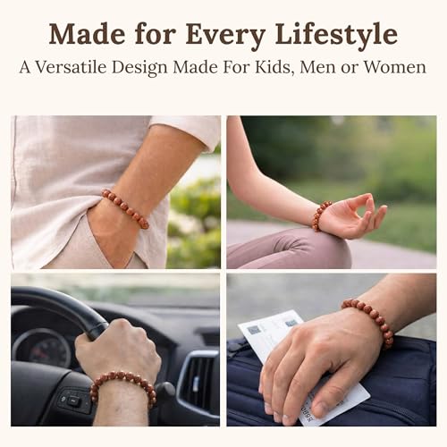 Elm City Direct 8mm Natural Stone Beaded Bracelet – Unisex Crystal Stretch Bracelets for Men & Women, Chakra & Healing Jewelry, Gift-Ready Beaded Bracelets - color: Gold Stone