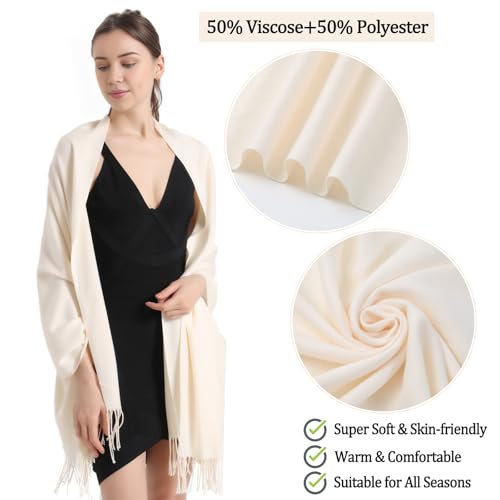 Pashmina Scarf and Shawl - Soft Women Pashminas Wrap for Wedding Evening Party dresses - color: Cream