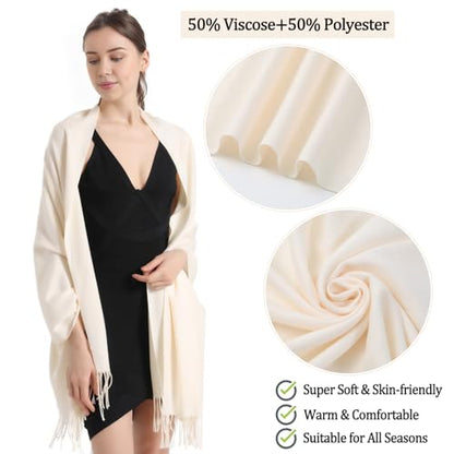 Pashmina Scarf and Shawl - Soft Women Pashminas Wrap for Wedding Evening Party dresses - color: Cream