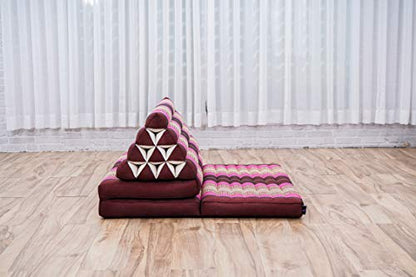 Leewadee 3-Fold Mat XXL with Triangle Cushion – Firm TV Pillow, Foldable Mattress with Cushion Made of Kapok, 67 x 31 inches, Auburn Pink - color: Sf29 - Auburn, Pink, size: 3 seating segments XL