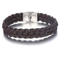 Men's Leather Bracelet, Stackable Stainless Steel Clasp Bracelets for Men Stylish Birthday, Thanksgiving, Valentine's Day Gift for My Man - style: 8.2" Braided Brown Leather