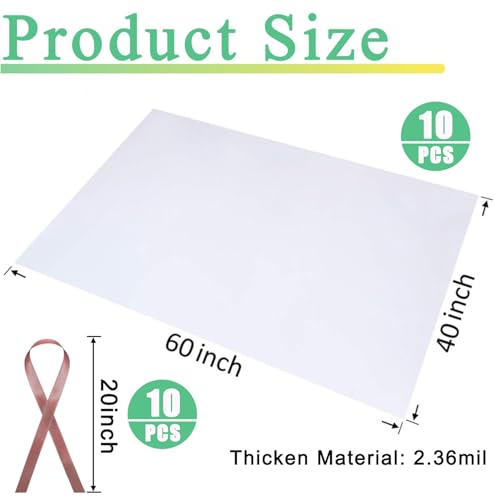 10 Pcs Large Clear Plastic Bags, 40" x 60" Dustproof Large Storage Bags, Moistureproof Giant Extra Luggage Storage Bags for Luggage, Suitcase,Furniture(Include 10 Ribbons)