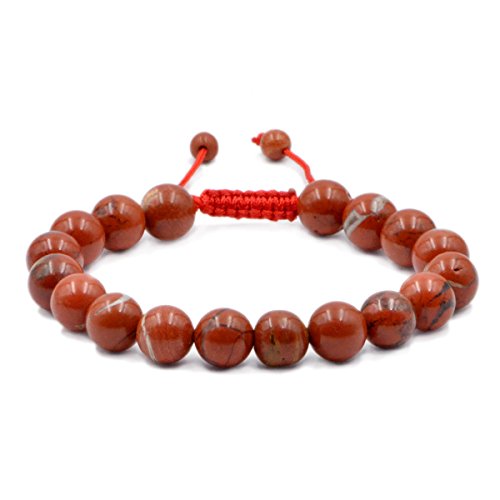 AD Beads Natural 10mm Gemstone Bracelets Healing Power Crystal Macrame Adjustable 7-9 Inch - color: Red River Jasper