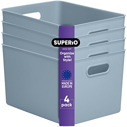 Superio Ribbed Collection - Decorative Plastic Basket Open Home Storage Bins Organizer, X-Large Blue (4 Pack) Container Boxes for Organizing Closet Storage Bins for Shelves 22 Liter/23 Quart - size: 4 Pack, style: Bin - Extra Large (22 Liter)