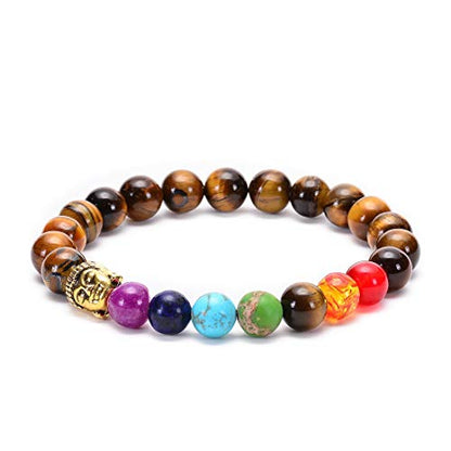 GelConnie Lava Rock Chakra Bracelet 7 Chakra 8mm Natural Stone Healing Bracelet Stress Relief Yoga Beads Anxiety Bracelet Aromatherapy Essential Oil Diffuser Bracelet Bangle - color: B-Buddha