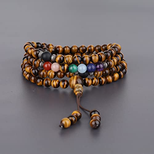COAI 108 Japa Mala 7 Chakra Stone Wrap Bracelet Necklace - style: Tiger Eye