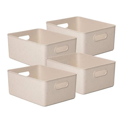 Superio Eco-Friendly Decorative Plastic Basket Open Home Storage Bins Organizer Baskets, Large (4 Pack) Container Boxes for Organizing Closet Storage Bins for Shelves Drawer Shelf 15 Liter - color: Eco-Friendly, size: 15 Liter (4 Pack)