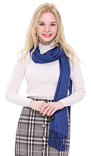CJ Apparel Solid Color Tassels Design Nepalese Shawl Scarf Wrap Stole Throw Head Wrap Pashmina Gift Hand Made in Nepal New - color: Federal Blue