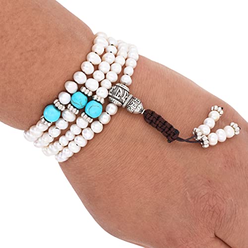 Mandala Crafts Buddhist Prayer Beads 108 Necklace Bracelet - Pearl Prayer Beads for Women - Tibetan Pearl Mala Beads 108 for Yoga Meditation - color: White