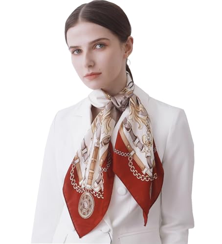 100% Pure Mulberry Silk Scarf 35" Large Square Lightweight Headscarf –Women’s Hair Wraps-With Gift Packed - color: Burgundy&brown