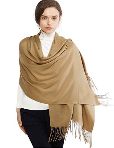 RIIQIICHY Women's Scarf Pashmina Shawls and Wraps for Evening Dress Bridesmaid Wedding Bridal Winter Warm Long Large Scarves - color: Camel