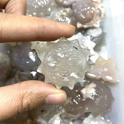 Meditation Home Decor, Natural Cherry Blossom Agate Sunface Handmade Quartz Carved Polished Healing Decoraction Meditation Polished Decor Stones Gifts,Natural Crystal