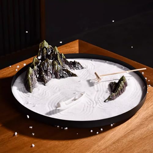 Mixed Model Trees Chinese Zen Style Circular Sand Table Dry Landscape Decoration Creative Round Table Tea Room Tabletop Ceramic Decoration Natural Green Landscape