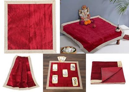 Indian Consigners Small Solid Color Velvet Cloth for Multipurpose Use (Red)