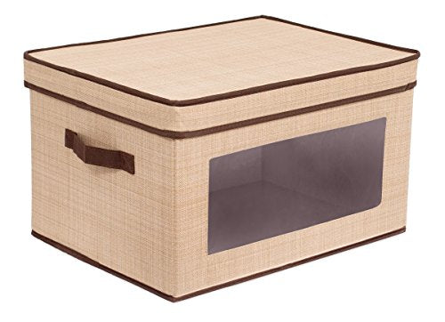 Internet's Best Storage Box with Window - Durable Storage Bin Basket Containers with Lids and Handles - Clothes Nursery Toys Organizer - Brown (Beige) - color: Brown