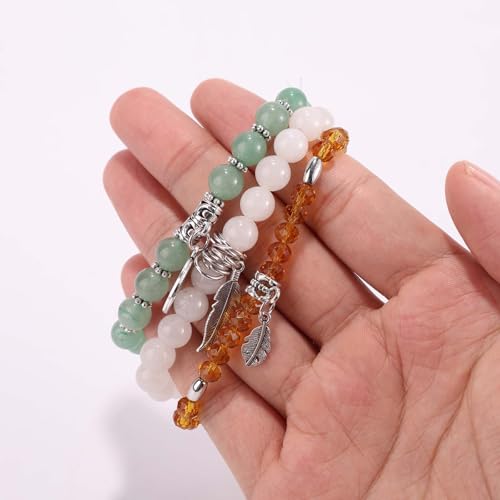 Mikovivi 3pcs Tree Beaded Bracelets for Women, Multilayer Chakra Stone Bracelets Anxiety Yoga Spiritual Crystal Bead Jewelry Gifts for Women Relax