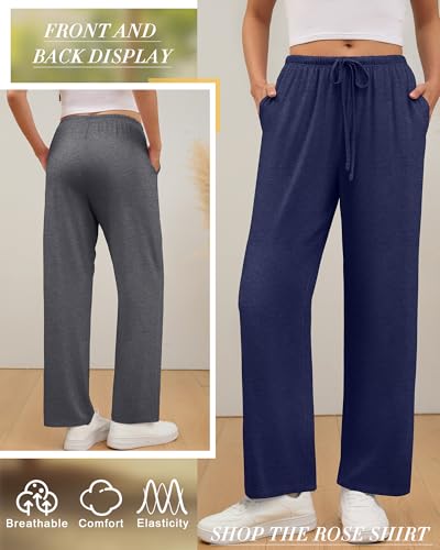 3 Pack Women's Lounge Pants Cozy Wide Leg Yoga Pants Casual Drawstring Loose Baggy Sweatpants with Pockets - color: Black, Dark Gray, Dark Blue, size: Large