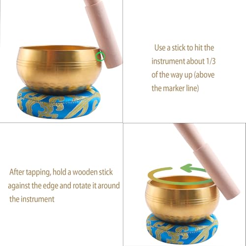 Tibetan Singing Bowls Set, Singing Bowls, Meditation Sound Bowl– Complete Meditation Bowl Kit with Cushion, Mallet & Guide – Perfect Tibetan Bell for Yoga, Relaxation, & Sound Healing