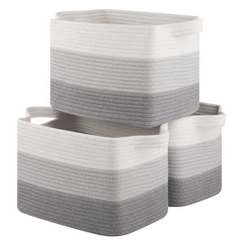 OIASKET Storage Basket for Organizing, Woven Baskets for Storage, Rectangle Decorative Baskets for Shleves, Closet, Toys, Books, Nursery Organizer Bins - Pack of 3 (Gradient Gray, 13"x9.85"x8.7") - color: Gradient Gray, size: 13"x9.85"x8.7"
