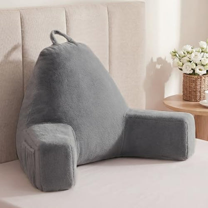 Quilmfoam Reading Pillow for Sitting in Bed Adult – Backrest Pillow with Arms, Back Support Cushion for Reading, TV, Gaming & Working, Includes Pockets and Removable Washable Cover