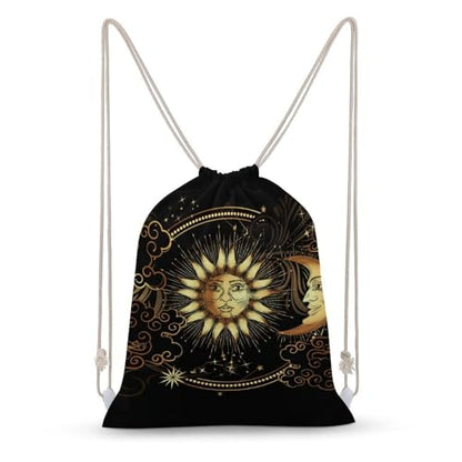 Sun Crescent Moon Stars Astrology Tarot Cards Portable Canvas Drawstring Backpack with Drawstring Pockets 35x50cm - color: Sun Crescent Moon Stars Astrology Tarot Cards, size: 35x50cm