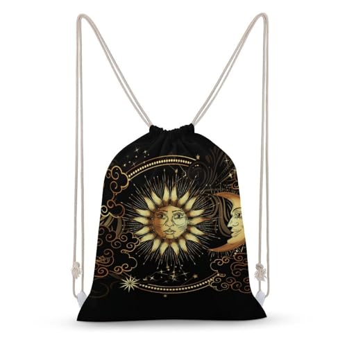 Sun Crescent Moon Stars Astrology Tarot Cards Portable Canvas Drawstring Backpack with Drawstring Pockets 35x50cm - color: Sun Crescent Moon Stars Astrology Tarot Cards, size: 35x50cm