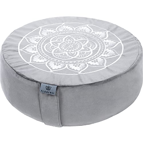 Florensi Meditation Cushion - Comfortable Floor Pillow - Traditional Tibetan Meditation Pillow with Beautiful Velvet Cover - Large Floor Cushion Seating for Adults - Premium Yoga Buckwheat Bolster - color: Grey