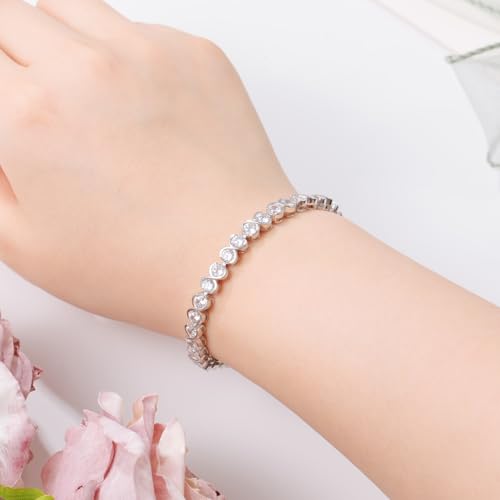 Birthstone Bracelets for Women, Sterling Silver 7 Inch Infinity Tennis Bracelet, Wedding Anniversary Birthday Jewelry Gifts for Women Wife Girlfriend Mom Her - color: 04-Apr-Cubic Zirconia