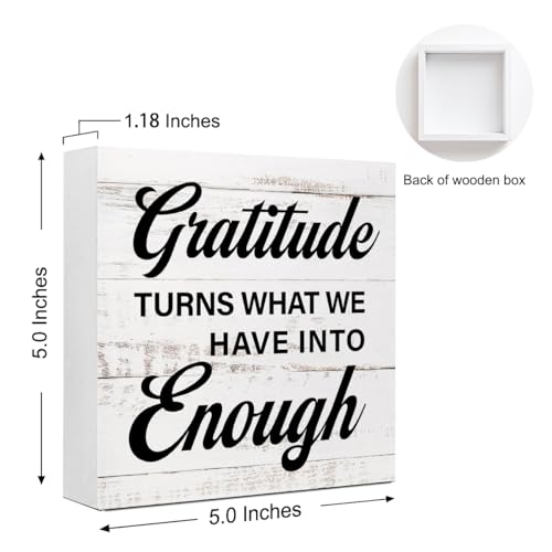 Gratitude Turns What We Have into Enough Wood Box Sign, Inspirational Desk Decor for Women, Mental Health Anxiety Relief Cure Gift 5x5x1 INCH - style: Gratitude Turns