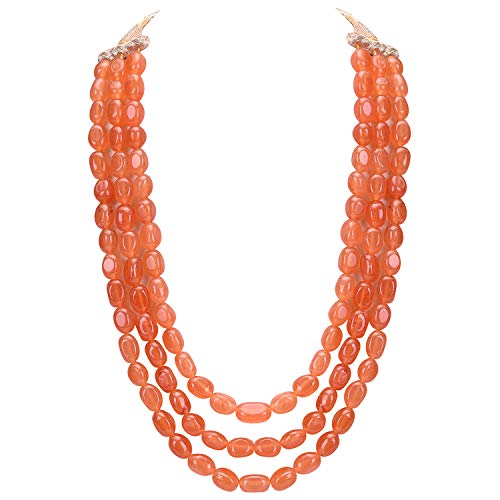 Ratnavali Jewels Quartz Multi Layer Strand Mala Beads Party Wear Necklace Jewelry Women RV3415 - color: Orange
