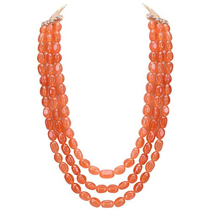 Ratnavali Jewels Quartz Multi Layer Strand Mala Beads Party Wear Necklace Jewelry Women RV3415 - color: Orange