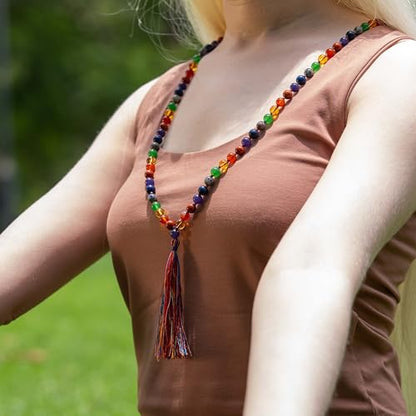 7 Chakra 108 Beads Japa Mala Necklace | Natural Semi-Precious Gemstone Prayer Mala for Yoga, Meditation & Mindfulness
