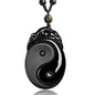 Black Obsidian Necklace Natural Crystal Amulet Protection Pendant with Adjustable Rope Lucky Talisman Necklaces Jewelry Gift for Men Women - color: Yin Yang TaiChi
