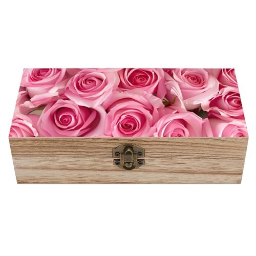 Pink Roses Wooden Storage Box 7.9x3.7x2.3 Inch,Keepsake Decorative with Hinged Lids Wedding Memory for Large Crafts Small Jewelry Photos Organizer - color: style-9