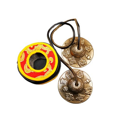 Tibetan Tingsha Bell Set - Tibetan Cymbals - for Sound Healing, Yoga, Meditation, and Mindfulness,Handmade in Nepal,Made of Brass,Astamangal Pattern,6.5cm/2.6 inch - color: 6-Brass-Astamangal-6.5cm -1