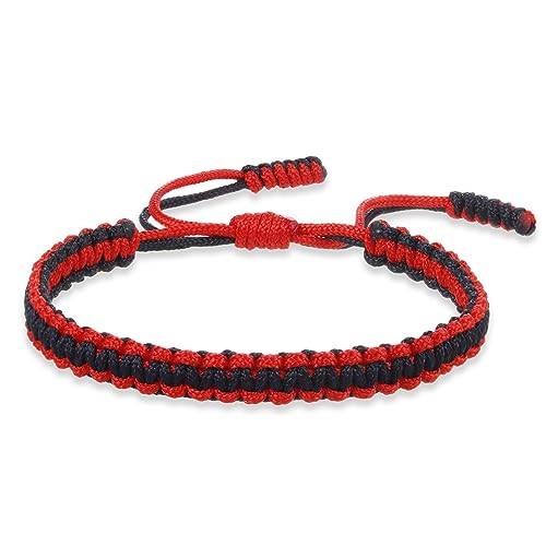 COLORFUL BLING Tibetan Buddhist Bracelets for Women Men Handmade Braided Rope String Lucky Protection Wristbands Prayer Family Couple Jewelry - color: red black