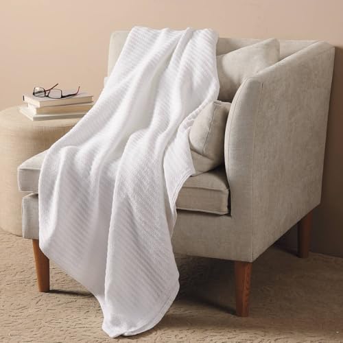Cuddledown Chamberlain Blanket | Made in USA | 100% American-Grown Cotton | All Season Comfort | 90" x 90" | Full/Queen | White - color: White, size: Full/Queen