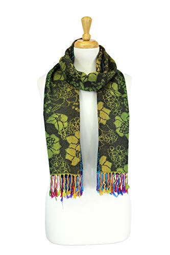 PASKMLNA Double Side Multi Colors Silky Tropical Colorful Exotic Pashmina Wrap Shawl Scarf Rave - color: 051-navy Multi Feathers