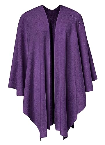PULI Womens Large Cross Front Poncho Sweater Wrap Topper Knitted Elegant Shawls Cape for Fall Winter - color: 1-purple