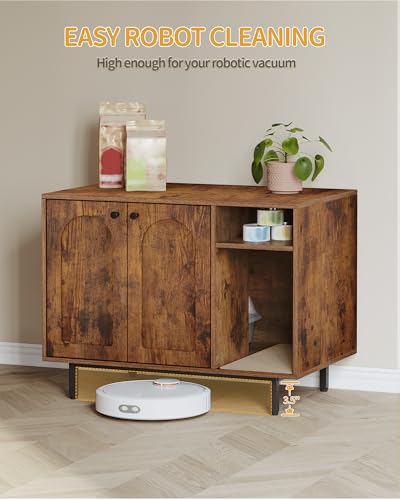 Hzuaneri Cat Litter Box Enclosure Enclosed, Hidden Litter Box Cabinet Furniture with Storage, Wooden Indoor Cat House Large, Modern End Table for Living Room Entryway, Rustic Brown and Black CB01501B - color: Rusic Brown