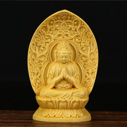 Ulalaza Boxwood Buddha Statue Solid Wood Carvings Carved Locker Box Sculpture Decoration - color: S7-yellow
