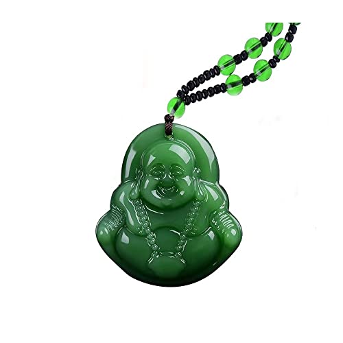 Yocoyee Obsidian Stone Buddha Beads Chain Necklace Imitate Jade Buddhism Jewelry for Women Men Protect Lucky Necklace