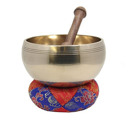 Tibetan Healing Singing Bowl With Silk Cushion and Leather Wrapped Mallet