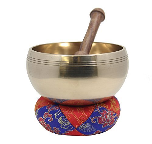 Tibetan Healing Singing Bowl With Silk Cushion and Leather Wrapped Mallet