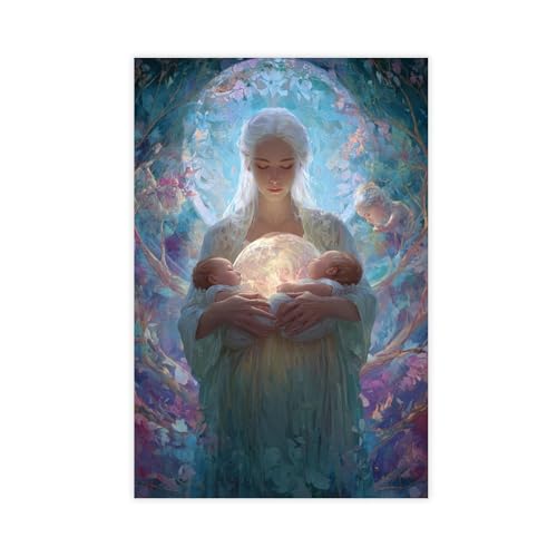 UZWGG 1pcs (Unframed，Canvas Only) Woman Poster Fantasy Goddess Prints Wall Art Abstract Goddess Nurturing Baby Canvas Painting New Birth Wall Picture for Newmom Mother's Day Gift 08x12inch(20x30cm) - color: goddess-Frameless（Canvas Roll）, size: 12"L x 08"